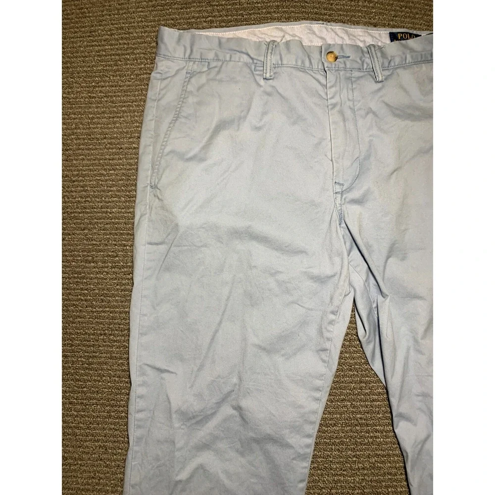 Polo Ralph Lauren Mens Classic Fit Flat Front Chino Blue Pants 34x32 Cotton